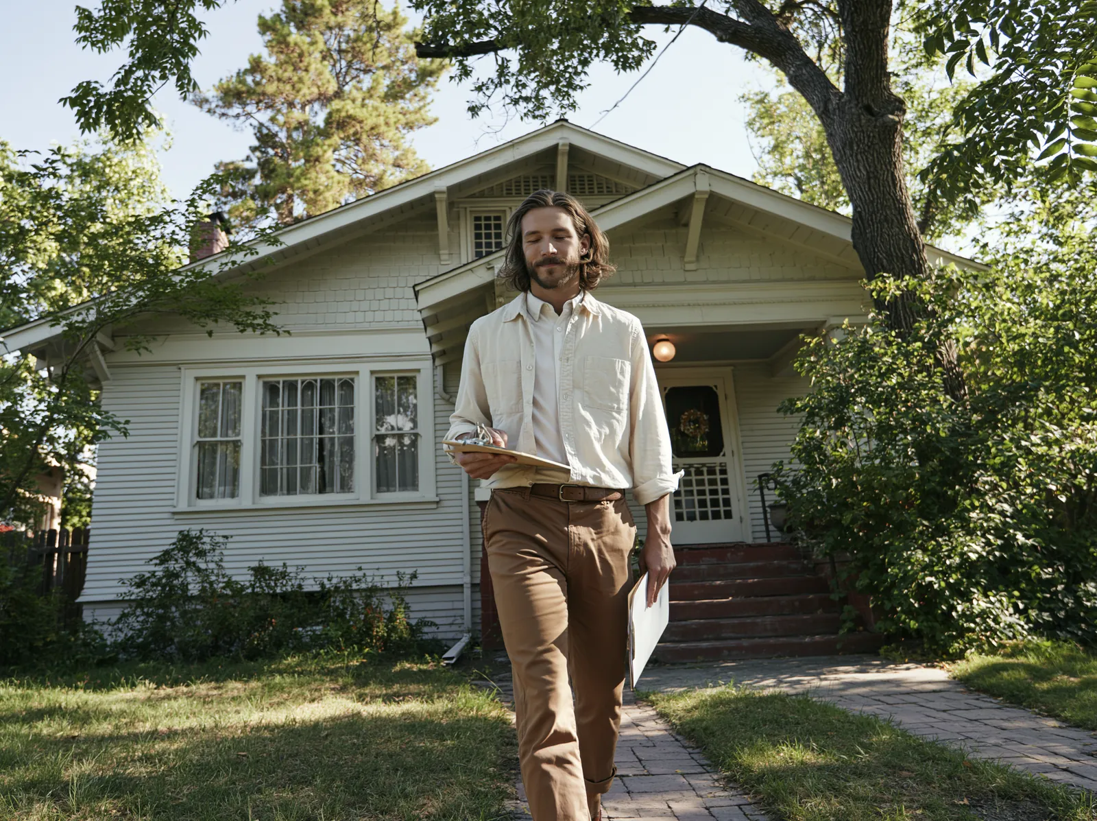 Professional Fresno house buyer arriving for a free property evaluation